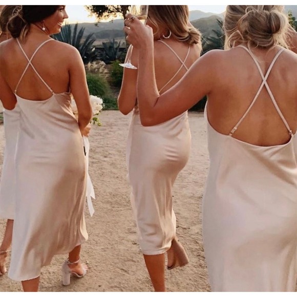 Stacees Champagne Slip Dress Criss Cross Back‎ Wedding Special Occasion US4 - Picture 8 of 9